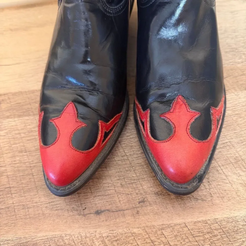 Vintage ACME women’s cowboy boots black red size 7.5 western shoes cowgirl